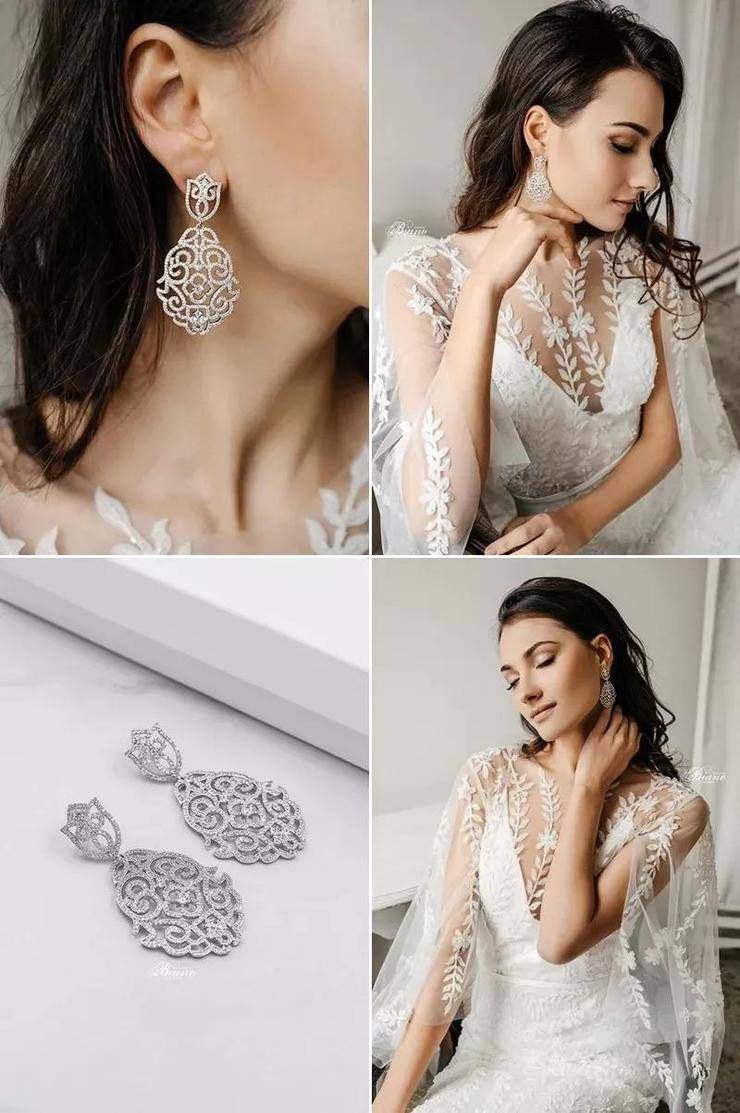 佩戴的耳饰每一对都好美呀！开元棋牌那些适合婚礼当天(图9)