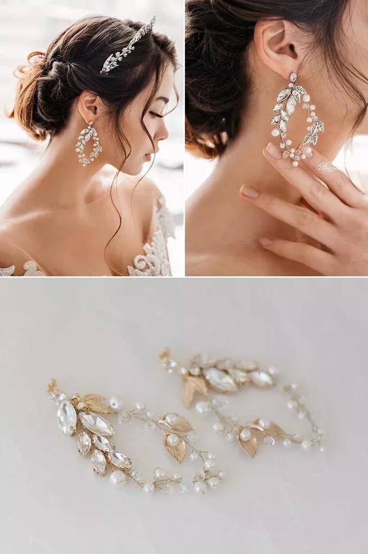 佩戴的耳饰每一对都好美呀！开元棋牌那些适合婚礼当天(图10)
